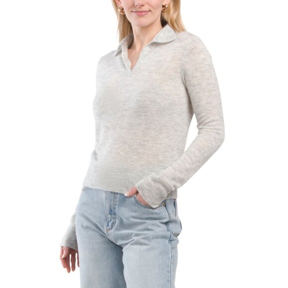 ヴィンス Vince Silk Blend Polo レディース Sweaters Mist Grey Vince | Sweaters | Vince Mist Grey Wool And Silk Blend Polo